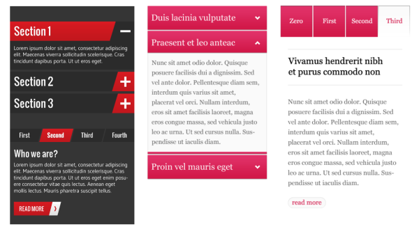 Example of tabbed and collapsible content used on mobile website design