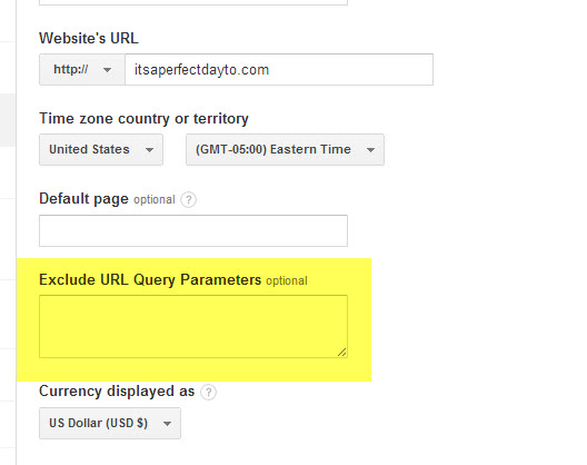 Exclude URL Query Parameters field on the View Settings page