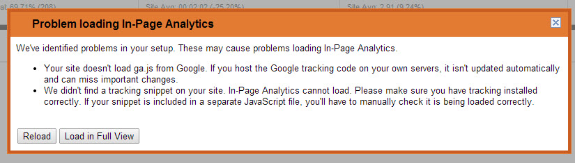 Problem Loading In-Page Analytics