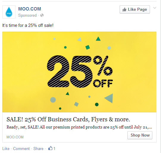 Example Moo.com ad from Facebook
