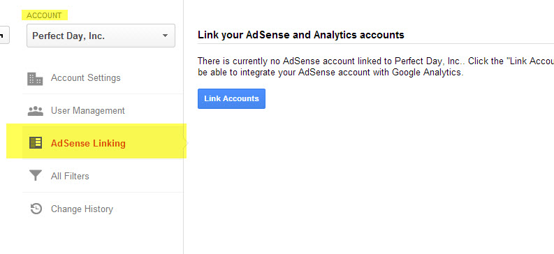 Link your AdSense account to your Analytics from the Account level of the Admin section