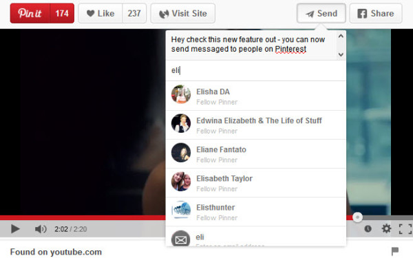 Pinterest marketing tip - to send a message click on 