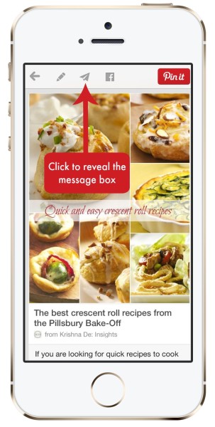 Pinterest marketing tip - to share a Pin on your mobile app with a message you can click the send arrow at the top of the Pin