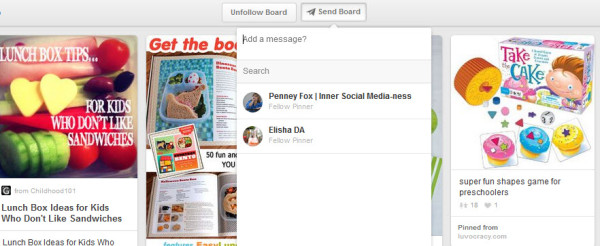 Pinterest marketing tip - you can send your contacts boards to look at not just specific pins