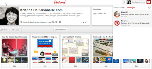 Pinterest marketing tips - to find and delete the messages you have sent go to Notifications and Messages
