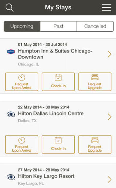 Hilton Hotels in-app offerings