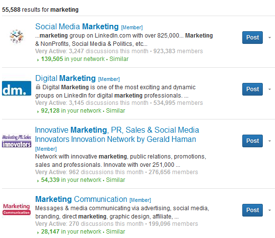 Linkedin Groups Search Results Example