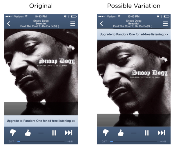Possible A/B test for Pandora—banner placement.