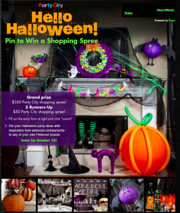 Party City’s Hello Halloween promotion perfectly illustrates the power of choosing the right platform and optimizing your contest for it. As a party supply company, their catalog makes for outstanding Pinterest content, and they did a great job of capitalizing on Halloween trends and highlighting their brand’s connection to the holiday. They offered a valuable, relevant prize, made it easy and fun to enter, and gave participants multiple opportunities to “Pin&Win.” The result? Nearly 3,000 participants and thousands of Pins!