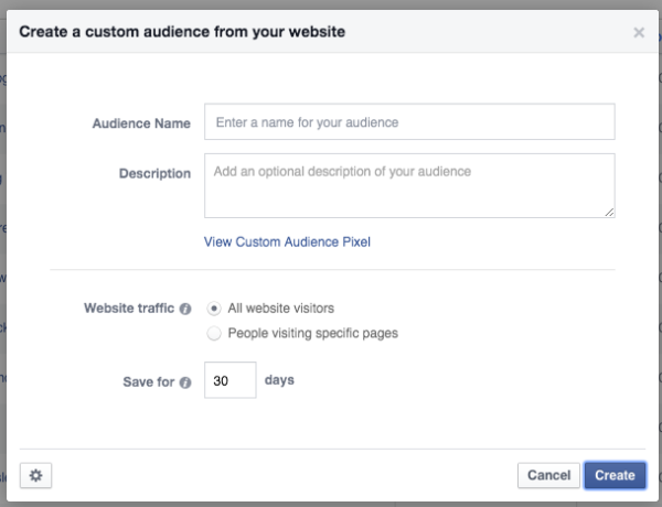 Facebook Create Custom Website Audience