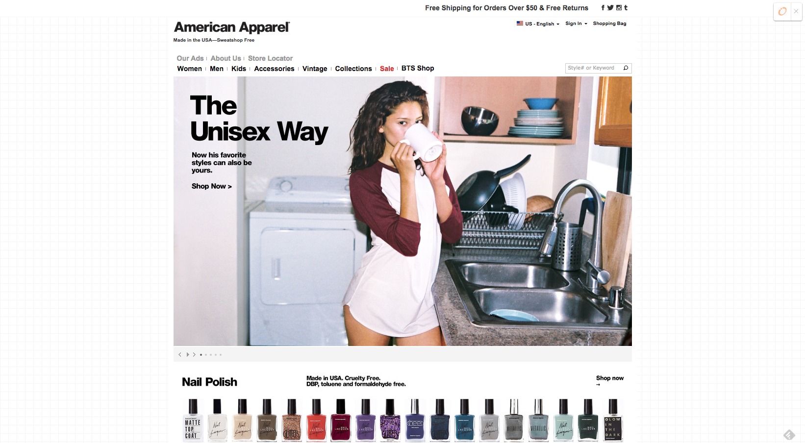 Shop American Apparel Online   Free Shipping for Orders Over  50