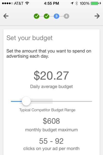 Google Adwords Express   set your budget screenshot