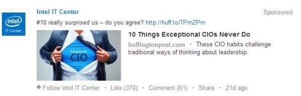 Social media advertising LinkedIn sponsored update