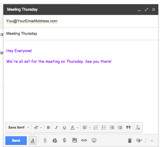Colorful fonts are unprofessional in email