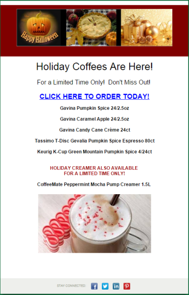Gourmet Coffee - Holiday Announcement
