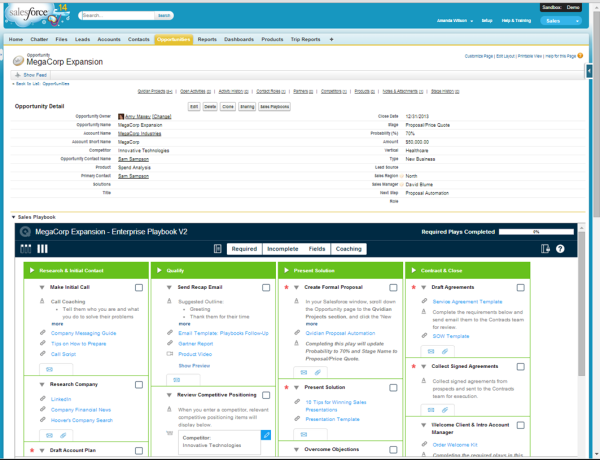 Sales Playbooks Salesforce.com embedded opportunity - sales enablement software