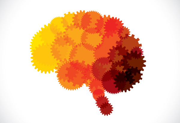 Concept Vector Icon Of Abstract Brain Or Mind With Cogwheels