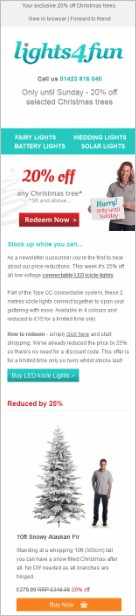 Christmas tree sale email stacked layout example