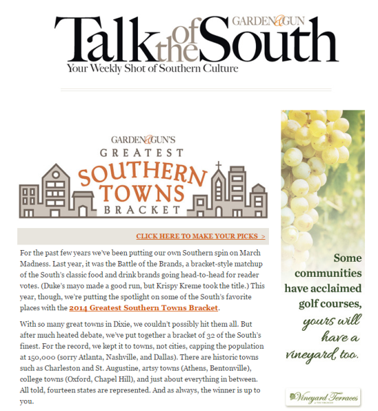 Is email marketing effective Garden & Gun Talk of the South newsletter