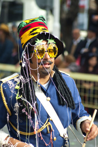 LIMASSOL, CYPRUS - FEBRUARY 14: Portrait of a man dressed up like drummer at Carnival Parade on February 14, 2010 in Limassol, Cyprus.