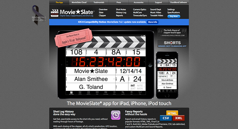 Clapperboard app MovieSlate 