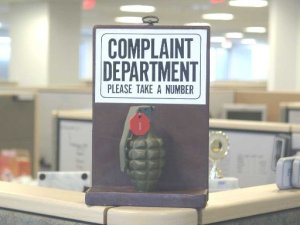 A humorous, toy grenade in a complaint department