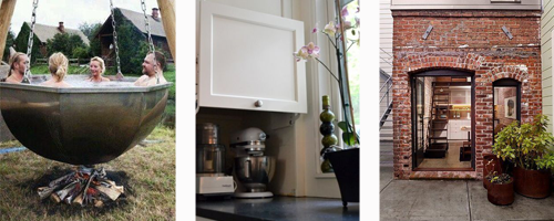 Boiler as hot tub, clever storage idea and boiler house