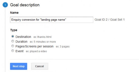 Introduction to using Goals in Google Analytics   goaldescription 550x286