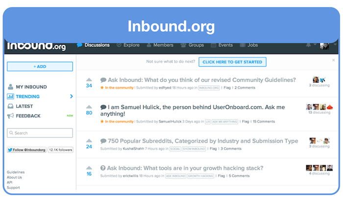 Inbound.org ask for feedback about landing page group