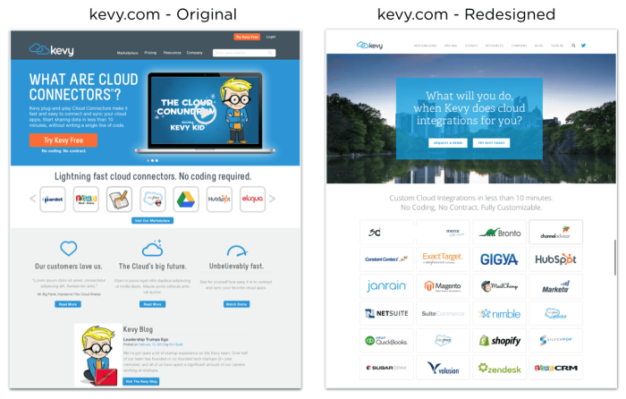 Kevy website redesign before and after