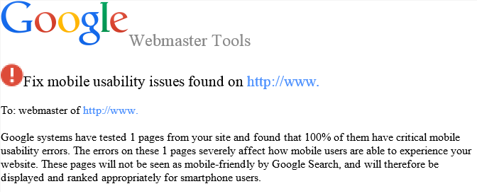 Webmaster tools mobile friendly email from google 
