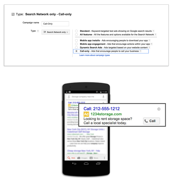 Google Call-Only Campaigns screenshit