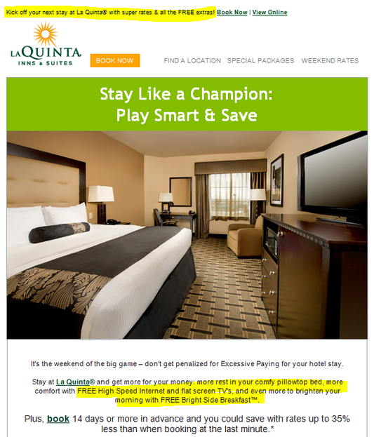 email showing hotel room 