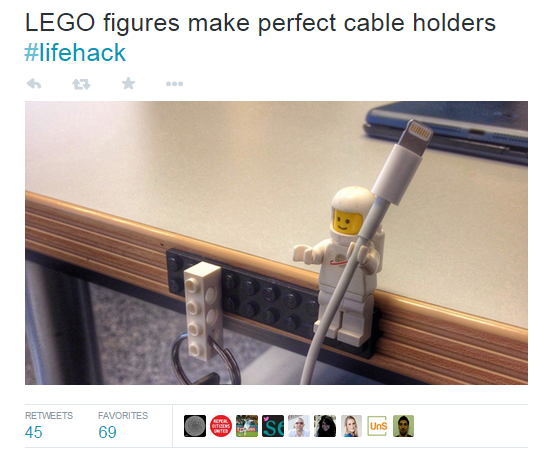 Get more retweets Lego lifehack cable holder