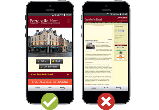 Mobile website and desktop website viewed on a smartphone.