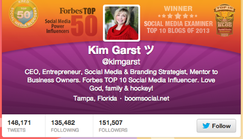Kim Garst Twitter Profile