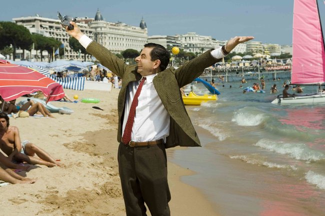 Mr Bean being happy on holidays.