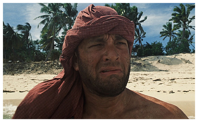 'Cast Away' character looking confused.
