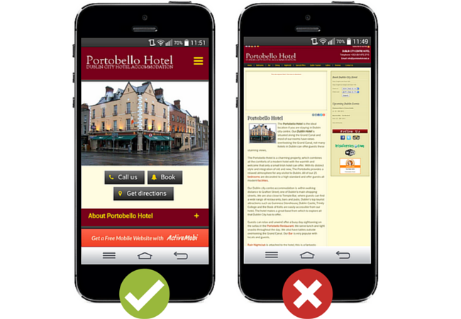 Mobile website vs. a traditional one on a smartphone.
