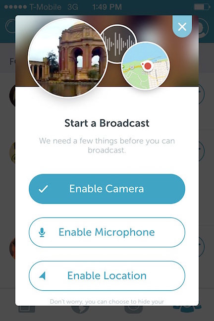 Once you are ready to create your own broadcast, simply tap the record button next to the globe icon and begin: Susangilbert.com