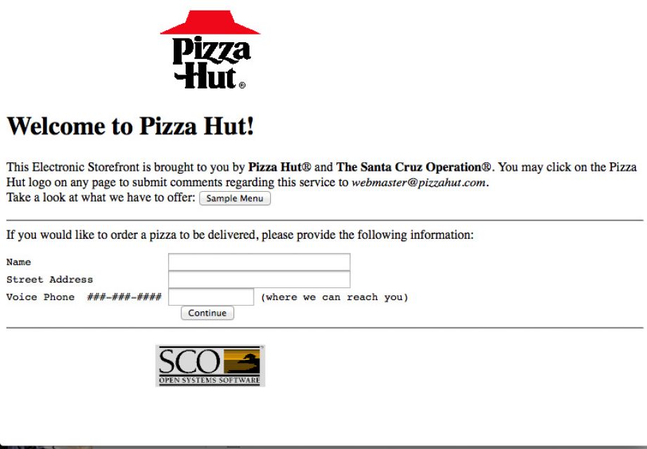 Pizza Hut Website 1994