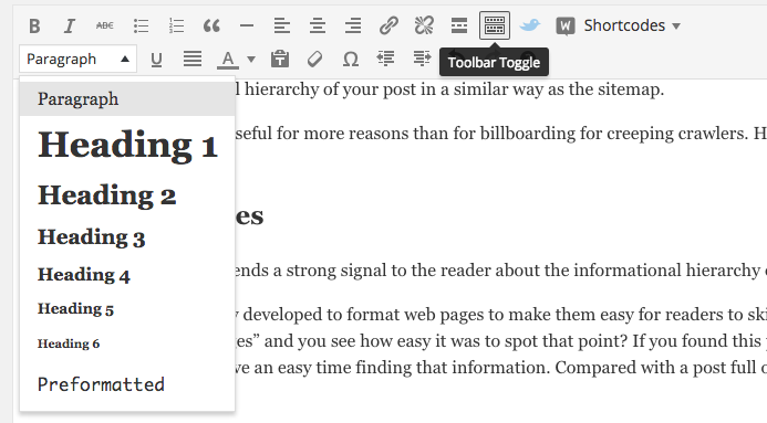header tags toolbar