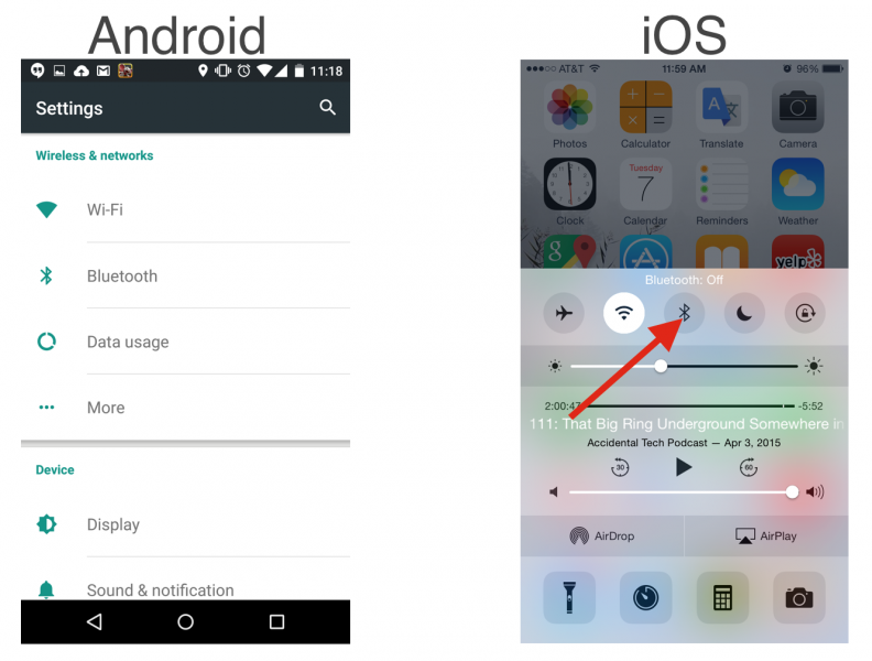 Bluetooth settings on Android and iOS