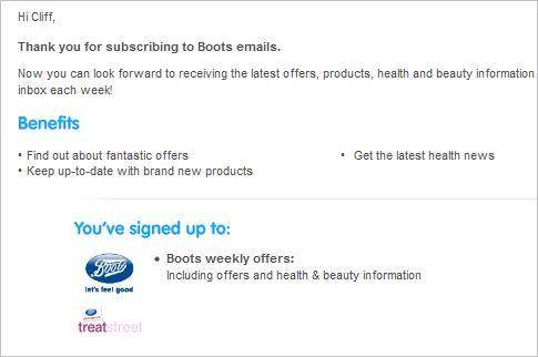 Boots - welcome email