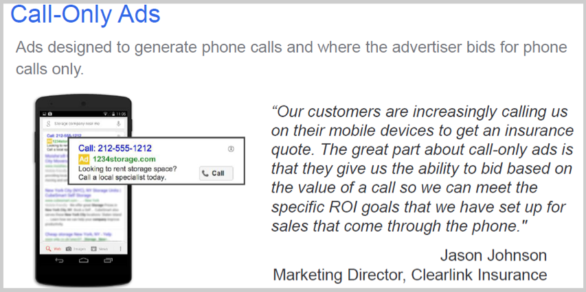 Call-only ads in search