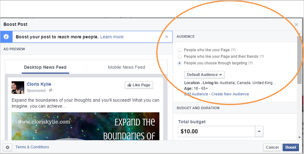 Facebook boost post feature