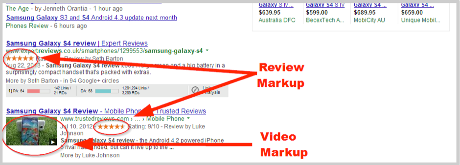 Google reviews in search