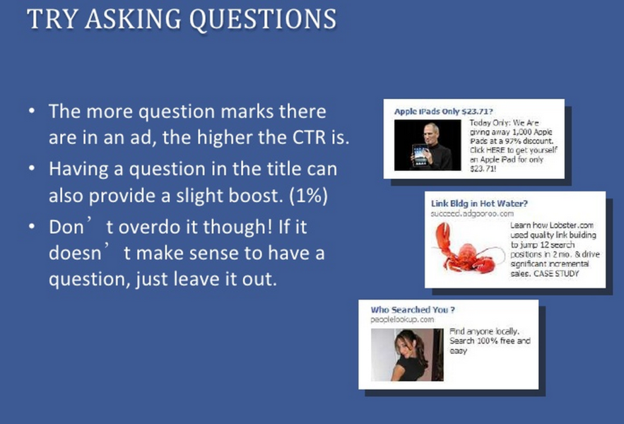 Question Marks in social media ads