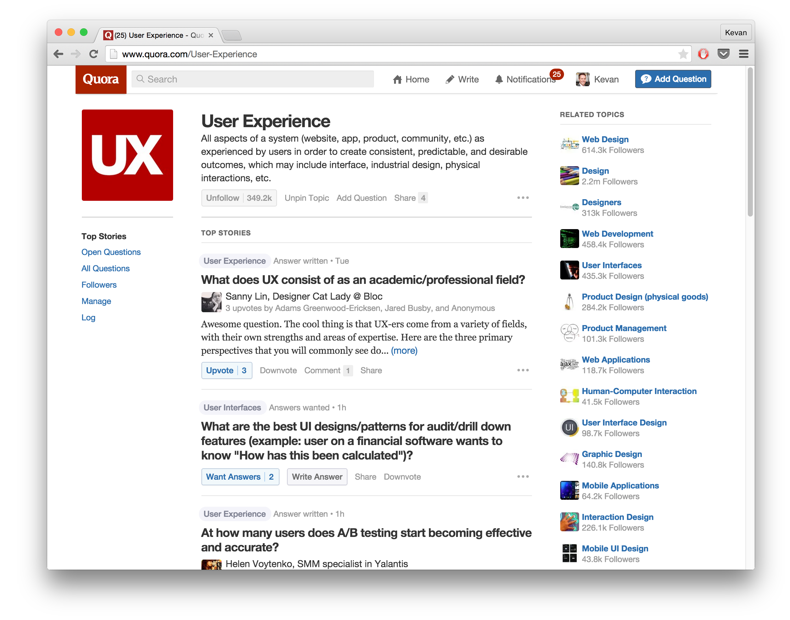 Quora topic - User Experience