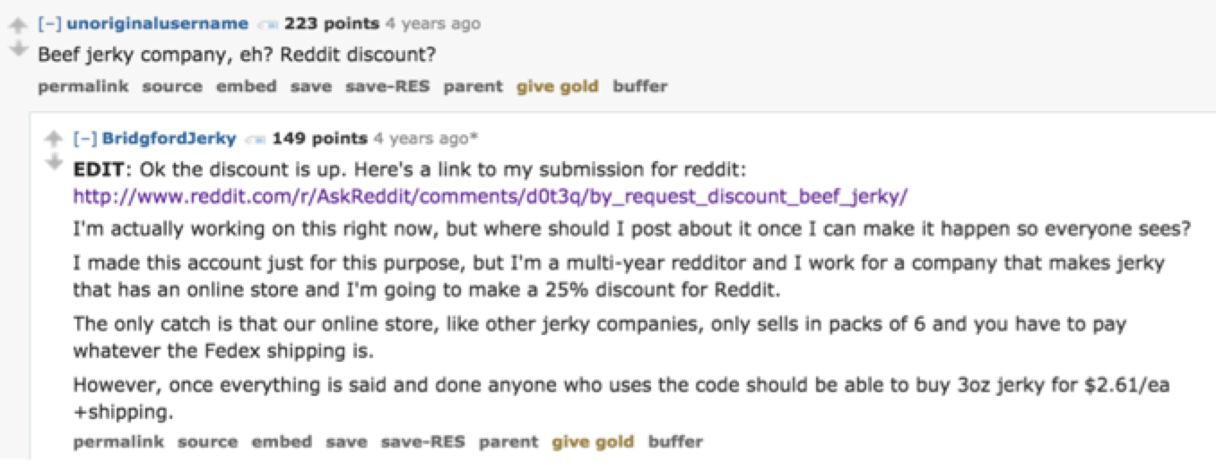 Reddit Discount - Beef Jerky - Case Study